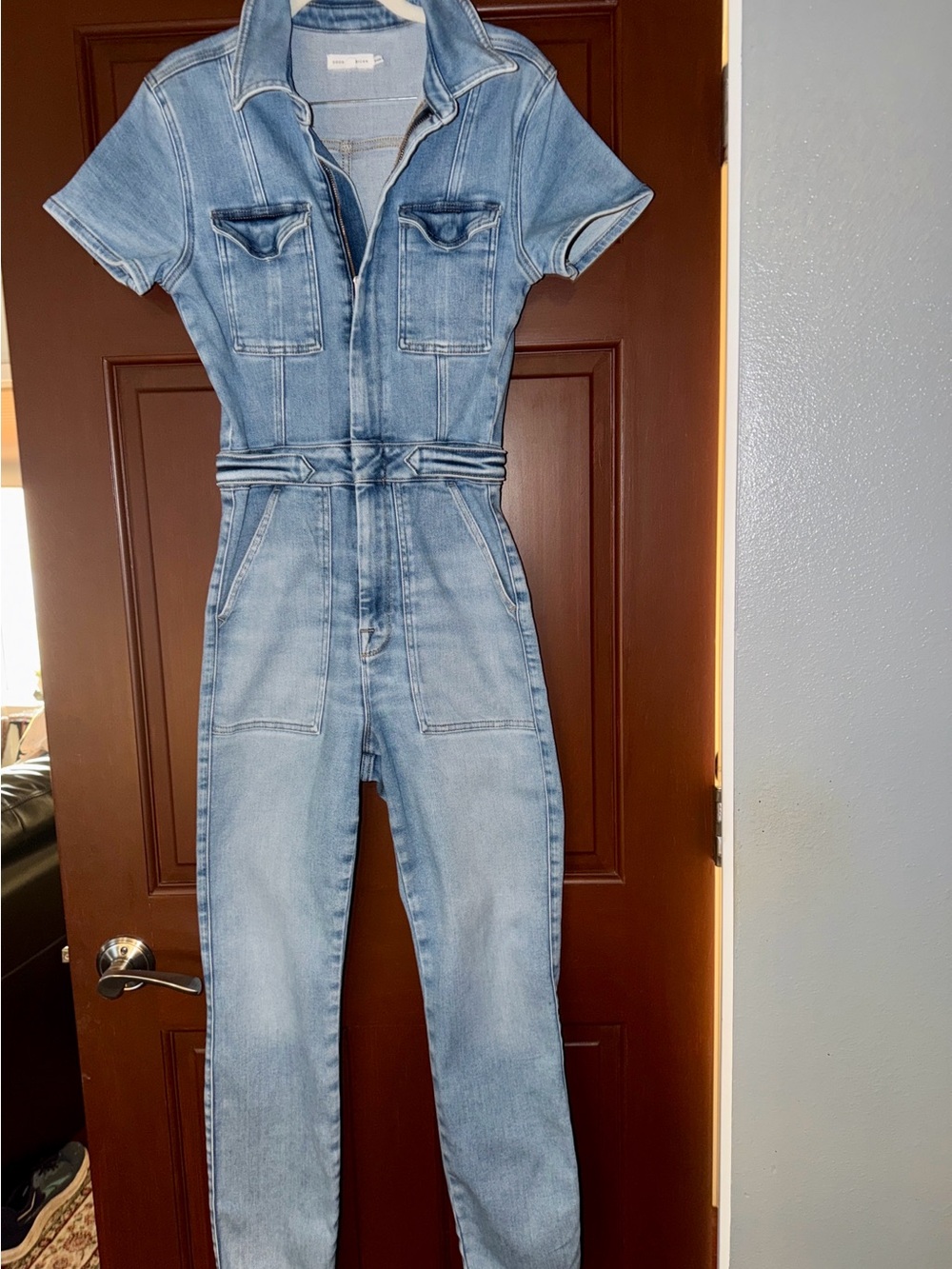 GOOD AMERICAN Fit For Success Denim Jumpsuit Blue274 Size 2 Medium